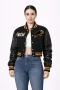 VCU Black Wool & Black Leather Crop Top Jacket